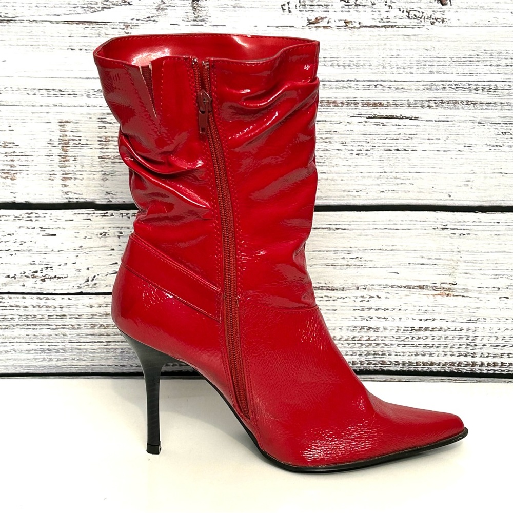 Red sexy heeled boots size 8.5 W - Picture 2 of 11